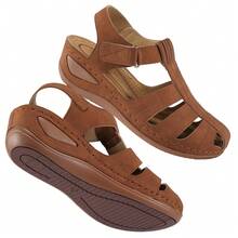 Women's Summer Platform Sandals With Closed Toe & Hollow Cut-Outs | Chunky Sole Wedge Heel For All-Day Comfort | Breathable & Supportive For Work Commutes, Office Wear, And City Travel | Stylish Walking Sandals For Everyday Use.Women's Brown Sandals.Sandalias De Mujer Verano,Women Sandals,Brown Sandals,Brown Sandals,Wedge Sandals,Brown Sandals For Women,Closed Toe Sandals. - 棕色 - 查看 2