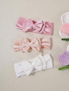 3pcs/Set Velvet Bow Baby Headbands, Cute Elastic Seamless Hair Accessories Set - Multicolor - View 2