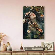 Framed Vintage Gothic Ophelia Painting - Dark Academia Feminine Decor, Professionally Framed Canvas Art In Vintage Golden Wood Frame (Ready-To-Hang) - Hauntingly Beautiful Wall Decor For Living Room, Bedroom, Gothic Home Office - Witchy Woman Portrait With Floral Undertones - Victorian-Inspired Gothic Literature Art Print, Gothic Decor, Bedroom Wall Art, Highquality Print, Bedroom Decoration, Ready To Hang, 2D Flat, Perfect For Room Decor - In ngẫu nhiên - Xem 5