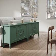 Storage Cabinet With 2 Doors & 3 Drawers, Mid-Century Sideboard Cabinet With Adjustable Shelves, Wood Buffet Cabinet With Turned Legs, Ideal For Entryway, Living Room, Dining Room, Green - 綠色 - 查看 3