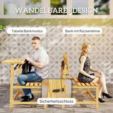 Outsunny 2-Seater Wooden Garden Bench, Weatherproof, UV-Resistant, Convertible Backrest, Park Bench With 240kg Load Capacity, Wooden Bench For Balcony, Terrace, Garden, 110 X 61 X 89cm, Teak - Wood Color - View 4