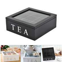 Retro Tea Coffee Box 9 Cells Wooden Storage Box With Visible Lid Multi-Compartment Organizer For Tea Bag Jewelry Coffee Modern Simple Home Storage - White - View 9