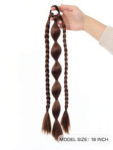 1 件装合成儿童马尾辫长直发自然泡泡辫马尾假发带橡皮筋自然时尚 - 彩色 - 查看 4