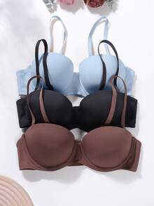 3 sztuki/zestaw biustonoszy damskich bez fiszbin w jednolitym kolorze z odpinanymi ramiączkami - Wielokolorowe - Zobacz 3