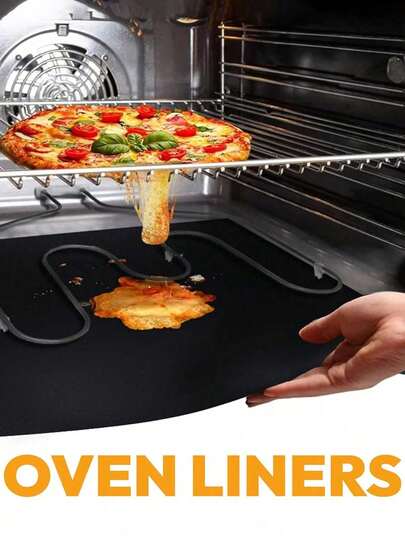 1/2/4pcs Non-Stick Oven Liners – Reusable Mats For Electric & Gas Ovens – Heat Resistant, Microwave Mat, Oven Liner Mat - High Temperature Resistant, Thick 0.1mm Black Non-Stick Easy Clean Liners, Easy To Clean, Suitable For The Bottom Of Electric Or Gas Ovens, Used As An Oven Liner For The Bottom Of Ovens, Washable Non Stick Oven Protection Pad, Baking Pad