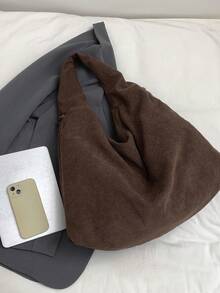 2025秋冬新款时尚灯芯绒大容量多口袋单肩腋下托特包 - 咖啡 - 查看 5