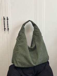 2025 Autumn/Winter New Fashion Corduroy High-Capacity Multi-Pocket One Shoulder Underarm Tote Bag - Green - View 7