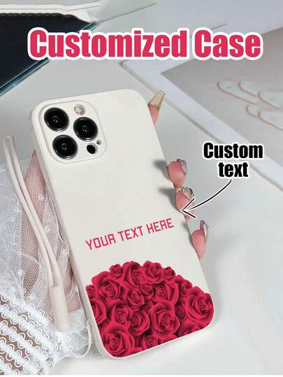 1pc Customizable White TPU Phone Case With Floral Print Background & 1pc White Silicone Lanyard, Compatible With Apple/Android///OPPO Phones