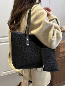 2pcs Minimalist Fashion Faux Crocodile Leather Tote Bag Set, Color Block Buckle Decor, Large Capacity Versatile, Crossbody Bag, Coin Purse, Suitable For Commuting, Shopping, All Season, Practical Minimalist Style Women's Choice - Multicolor - View 6