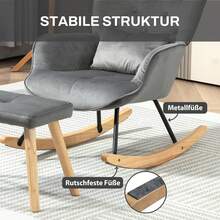 HOMCOM Rocking Chair With Stool, Relaxing Chair With Cushion, Velvet Look, Wingback Chair With Wooden Legs For Bedroom, Living Room, 66 X 96 X 101 Cm, Dark Grey