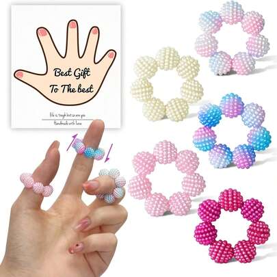 5/10 st fingermassageringar, lindrar ångest och stress - vuxenversion med pärlbesatta sensoriska ringar, elastiska hudknäppande fidgetleksaker för nagelbitning och hudplockning, lugnande fingermassage, hjälper till att fokusera på kontoret