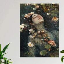 Framed Vintage Gothic Ophelia Painting - Dark Academia Feminine Decor, Professionally Framed Canvas Art In Vintage Golden Wood Frame (Ready-To-Hang) - Hauntingly Beautiful Wall Decor For Living Room, Bedroom, Gothic Home Office - Witchy Woman Portrait With Floral Undertones - Victorian-Inspired Gothic Literature Art Print, Gothic Decor, Bedroom Wall Art, Highquality Print, Bedroom Decoration, Ready To Hang, 2D Flat, Perfect For Room Decor - In ngẫu nhiên - Xem 1