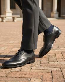 Zapatos Vestir Oxford para Hombre, punta redonda, con agujetas, tacón bajo, antideslizantes, estilo clásico para oficina y eventos formales - Negro - Ver 2