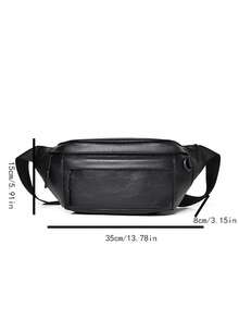 男士纯色斜挎包，多功能胸包，适合日常通勤和街头穿搭 - 黑色 - 查看 9