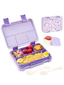 1pc Large Capacity Sealed Leak-Proof Bento Box With Lid, Cartoon Pattern Multicolor Lunch Box, Portable Microwave Heating Lunch Box, Fruit Box, Storage Box, Reusable, Detachable Compartment, Easy To Clean - Ideal For Office Lunch, Outdoor Travel And Back To School - Multicolor - View 12