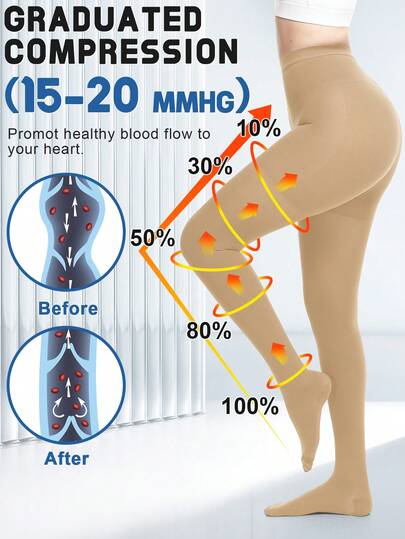 AILAKA Medias de compresión de 20-30 mmHg, pantimedias de cintura alta para hombres y mujeres, calcetines de presión médica cálidos, transpirables y con punta expuesta, calcetines elásticos venosos negros y beige, soporte ajustado de gradiente de compresión hasta el muslo.