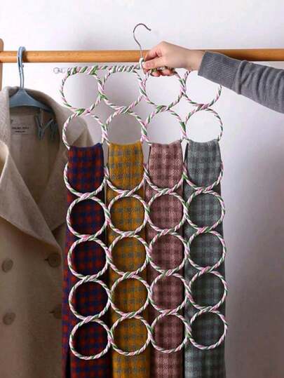 28-Ring Scarf Hanger Circle For Scarves And Ties, Multi Loop Tie Display Rack, Parrot Climbing Frame Inspired Colorful Woven Belt Organizer, Scarf And Silk Scarf Storage Hanger, Foldable Multi-Functional Hanging Organizer For Home Use, Space-Saving Closet Accessory, Bedroom Bathroom Wardrobe Neatness, Travel-Friendly Portable Foldable Design, Perfect Holiday Gift, Everyday Styling And Closet Organization Solution
