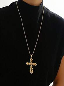 1 Stück Vintage Barock Totenkopf Relief unkonventionelles Design Anhänger Kreuz Halskette geeignet für den täglichen Gebrauch von Frauen