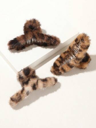 1pc/3pcs Vintage Leopard Plush Hair Claw Clips, Versatile Daily Wear Hair Accessory, Autumn/Winter Winter Hair Clip