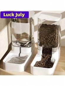 Katzen Automatischer Futter- & Wasserspender Set, Großvolumige 2-in-1 Schale mit fließendem Wasser, Design ohne nassen Mund