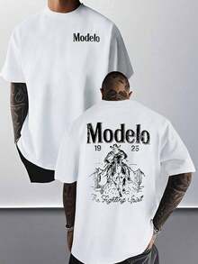 1pc Modelo Graphic Print Men's% Cotton-Shirt,  Casual Sports Style Top-Shirt,  Fashionable Street Style, Suitable Travel And Sports Wear - 白色 - 查看 12