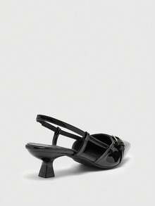 GlamourGrip Zapatillas de tacón elegantes para mujer – Punta fina, diseño ancho cómodo, recubierto brillante con hebilla, estilo slingback moderno y versátil – Tendenci 2025 para oficina, citas y outfits diarios - Negro - Ver 8