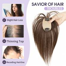 5x9cm Human Hair Topper Hair Piece Top Base Middle Part With Bangs 10 Colors Available For Women Hair Loss Or Bangs HairStyle - S2 - Xem 7