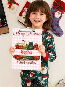 1pc Customized Personalized Christmas Clipboard, Can Customize Name, Pink Merry Christmas Clipboard With Santa Hat, Christmas Shoes And Christmas Balls, Christmas Office Supplies, Christmas Gift, Durable Clipboard, Suitable For Nurses, Schools, Offices, Personalized Gift, Customized Christmas Gift, Christmas, Personalized Decoration - Pink - View 7