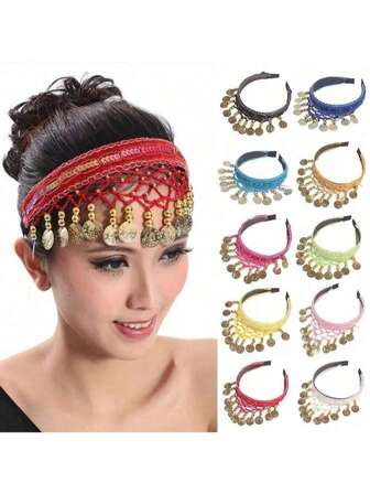 1 Pc Dance Headdress,Girls Hair Hoop Hair Bands Head, Chain Headpiece Headband Belly Dance Costumes For Women Headwear Dance Head Inserted Dance Hair Comb Stage Performance Accessories Head Hoop Crown,Bohemian Style Rhinestone Head Chain - Women Vintage Beaded Headband, Suitable For Parties And Stage Shows, Belly Dancing, Dance Headpiece