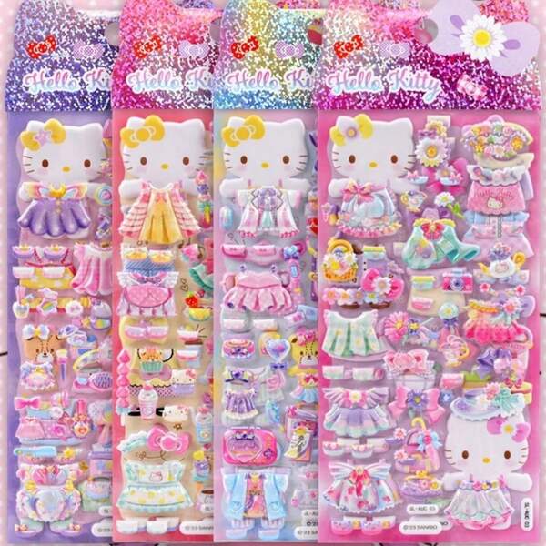 Sanrio 1 pièce Autocollants habillage mignon de Sanrio chat, Kuromi, Hellchatty 3D à bulles, autocollants de personnages d'anime pour téléphone, bagage, cahier, bouteille d'eau, guitare. Superbe cadeau pour les filles, les fêtes, la Saint-Valentin, Pâques
