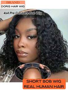 Bob Wig 100% Human Hair Wigs 200% Density Deep Curly Wave Real Human Hair Wigs OnClearance Lace Front Wig Pre Plucked Deep Water Wave Hd Lace Short Glueless Wigs For Women, Natural Black Color Brazilian Virgin Lace Wigs Pelucas De Cabello Humano 100 Natural Perfect For Daily Wear, Special Occasions, Parties, Halloween, Weddings, Dance, Cosplay,New Year, Christmas - Natural Black - View 11