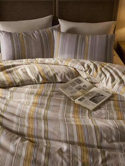 3pcs 100% Polyester Vintage Striped Duvet Cover Set, 2 Pillow Shams + 1 Duvet Cover (No Bed Sheet)