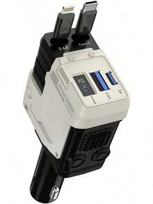 [2025 Upgraded]Retractable Car Charger 4 In 1, With 2 Cables, Supports Super Fast Charging(Max 66W), 2 USB Ports Car Charger Adapter For IPhone 16/15/14/13/12/11 Pro Max, Fold6/5/S25/24, Pixel (White) - 黑色 - 查看 4