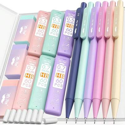 Mr. Pen- Pastel Mechanical Pencil Set With Lead Refills &Amp; Erasers, 6 Pack, 2 Sizes, 0.5 0.7mm, Aesthetic Mechanical Pencils Set