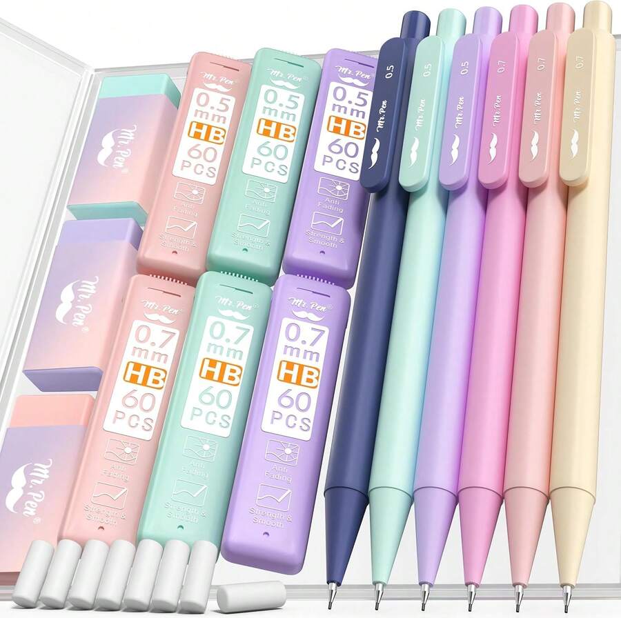 Mr. Pen- Pastel Mechanical Pencil Set With Lead Refills &Amp; Erasers, 6 Pack, 2 Sizes, 0.5 0.7mm, Aesthetic Mechanical Pencils Set