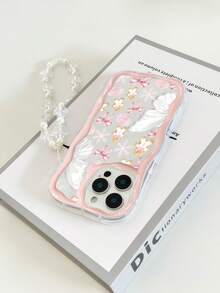 Cream Textured Wavy Edge Glossy Snowflake Gingerbread Man Lips Bow Painted Shockproof Phone Case With Chain Compatible With Iphone XR/7/8, 17/17 Pro/17 Pro Max/17 Air, 16/16 Pro/16 Plus/16 Pro Max, 15 Pro Max, 13, 14, 11, Galaxy S24, Galaxy S24+, Redmi Note 11/11 Lite - Multicolor - View 2