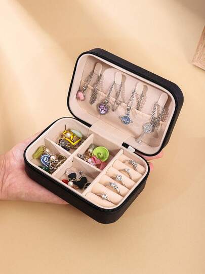 1 Pc, Medium Jewelry Storage Box, Portable Zipper Travel Jewelry Storage Box, Gift Box For Women, Multifunctional Jewelry Display Stand For Rings, Pendants, Earrings, Necklaces, Etc. - Suitable Gift Boxes For Girls And Women, Halloween Gift Boxes, Christmas Gift Boxes.