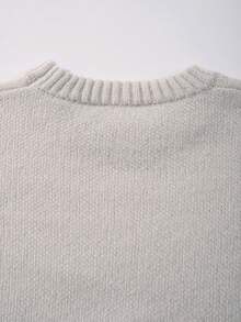 男士休闲宽松纯色套头毛衣，美式街头风，圆领，长袖，百搭，秋冬款 - 淺灰色 - 查看 9