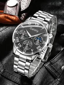 Bộ 2 chiếc đồng hồ nam Gettysburg, dây đeo bạc, kiểu dáng tối giản, mặt số ba mặt, máy quartz, thích hợp đeo hàng ngày, làm vật trang trí hoặc quà tặng ngày lễ. - Bạc - Xem 2