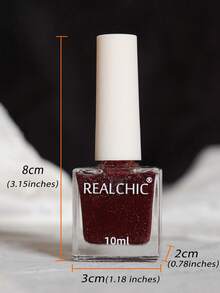 REALCHIC 10毫升/瓶，深红色反光闪粉水性指甲油，快干，持久，可撕拉，适合女性和女孩的美甲艺术，新年礼物 - 酒紅色 - 查看 3