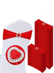 10/50 件 14*35 厘米蝴蝶结椅背套，带心形扣滑块，弹性椅套带绑带，适用于婚礼、派对、洗礼、情人节装饰（鼠尾草绿/红色/勃艮第红/古金色） - 彩色 - 查看 4