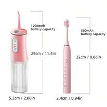 1 Set Handheld Electric Water Flosser With 4 Nozzles, 1 Set Adult Electric Toothbrush With 4 Replaceable Brush Heads, IPX7 Waterproof Long-Lasting Rechargeable USB Dental Cleaner, Electric Water Flosser And Power Toothbrush Combo, Suitable For Household Oral And Dental Care - Pink - View 2