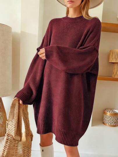 1 st. Plusstorlek Dam Lös Enfärgad Ribbad Plusstorlek Pullovertröja, Lämplig För Vardagskläder, Höst/Vinter