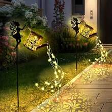 1 Solar Fairy Watering Pot Light, Metal Pot Garden Decoration With LED Water Waterfall Light, Outdoor Solar Ground Light, IP65 Waterproof, Suitable For Garden Path Lawn Garden Halloween Decoration Lighting - 銅色 - 查看 8