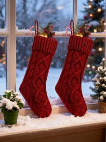 1个18英寸大号圣诞袜，个性化麻花针织圣诞挂袜装饰，适用于节日圣诞派对……非常适合壁炉装饰、节日派对装饰、圣诞派对装饰、家居装饰、房间装饰或作为圣诞礼物。圣诞装饰 冬季圣诞装饰 家居圣诞礼物 圣诞装饰 - 彩色 - 查看 4