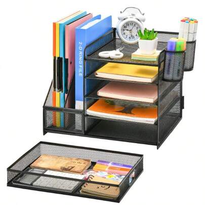 Metal Iron Mesh Storage Rack File Storage Rack With Two Pen Holders Document File Rack Desk Desktop Storage Rack