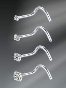CIZME 1pc/Set 20G Titanium Steel G23 Nose Rings For Women Men,Silver Clear Diamond CZ L Shaped Nose Studs Top 1.5mm 2mm 2.5mm 3mm CZ Nose Piercing Jewelry Nose Ring Studs Jewelry - Silver - View 8