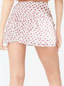 Women's Summer Mini Skirt Casual Stylish Dot Print Layered Ruffled Mid Rise Short Skirt - Pink - View 7