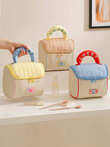 可爱小屋造型毛绒大容量化妆包，撞色设计，防水旅行洗漱包，礼品化妆包，化妆袋，洗漱包，旅行必备，邮轮必备，度假必备，男女通用旅行收纳盒，节日必备，女士礼物 - 彩色 - 查看 1