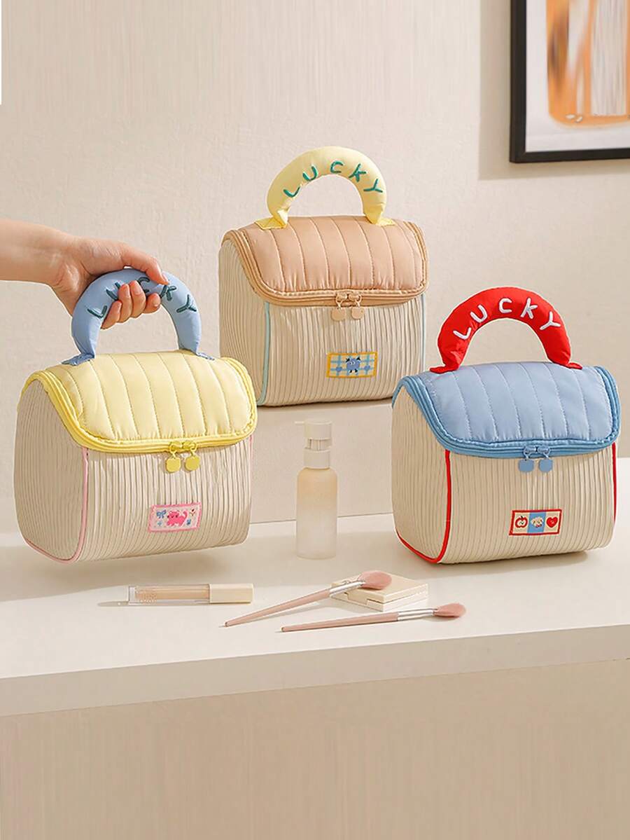 可爱小屋造型毛绒大容量化妆包，撞色设计，防水旅行洗漱包，礼品化妆包，化妆袋，洗漱包，旅行必备，邮轮必备，度假必备，男女通用旅行收纳盒，节日必备，女士礼物 - 彩色 - 查看 1